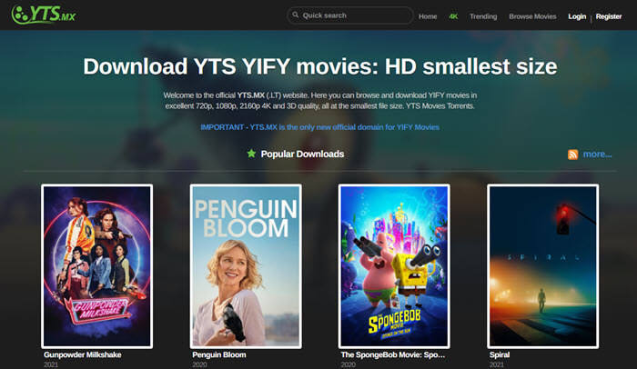 10大种子网站 – YIFY/YTS 