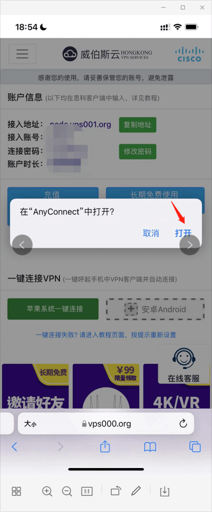系统询问“在Anyconnect”中打开